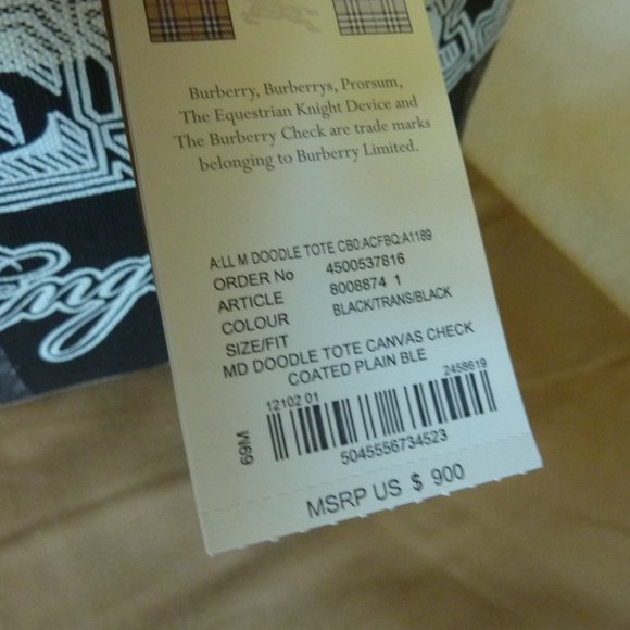 Burberry 'Doodle' Medium Canvas Check Pattern Tote - Picture 3 of 12